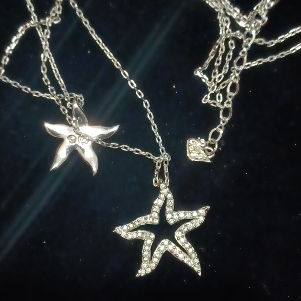 Swarovski Silver Rhinestones Double necklaces, signed. New.